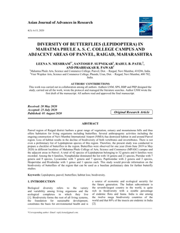 Diversity of Butterflies (Lepidoptera) in Mahatma Phule A