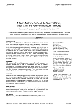 A Radio-Anatomic Profile of the Sphenoid Sinus, Vidian Canal and Foramen Rotundum Structured