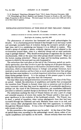 Sic Period There Were, According to the Paleontologic Record, Eleven Orders of Tet- Rapods (Amphibians and Reptiles) on the Earth