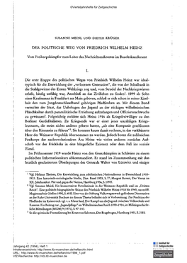 Der Politische Weg Von Friedrich Wilhelm Heinz. Vom Freikorpskämpfer Zum Leiter Des Nachrichtendienstes Im Bundeskanzleramt