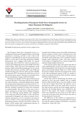 Breeding Density of European Turtle Dove (Streptopelia Turtur) on Sakar Mountain (SE Bulgaria)