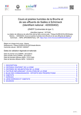 Cours Et Prairies Humides De La Bruche Et De Ses Affluents De Saâles À Schirmeck (Identifiant National : 420030402)