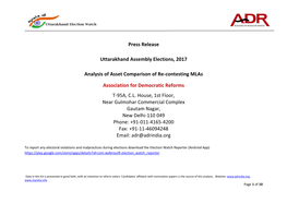 Press Release Uttarakhand Assembly Elections, 2017 Analysis of Asset