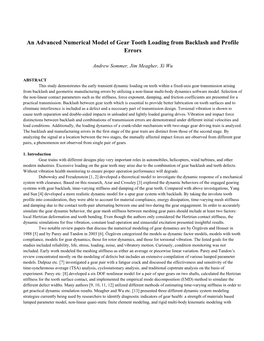 An Advanced Numerical Model of Gear Tooth Loading from Backlash and Profile Errors