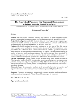 The Analysis of Passenger Air Transport Development in Poland Over the Period 2010-2018