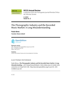 The Phonographic Industry and the Recorded Music Market: a Long Misunderstanding