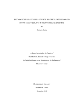 Dietary Niche Relationships of White Ibis, Tricolored Heron And