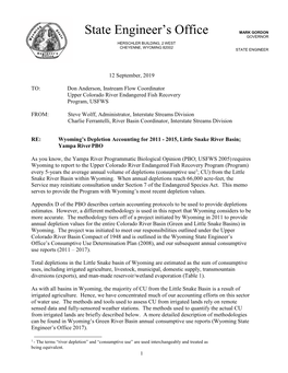 Wyoming's Depletion Accounting for 2011-2015, Little Snake River Basin