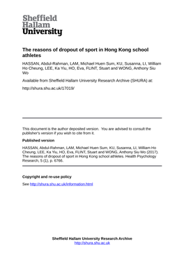 The Reasons of Dropout of Sport in Hong Kong School Athletes