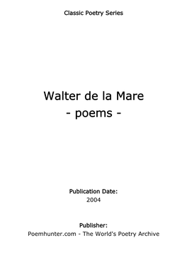 Walter De La Mare - Poems