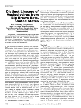 Distinct Lineage of Vesiculovirus from Big Brown Bats, United States