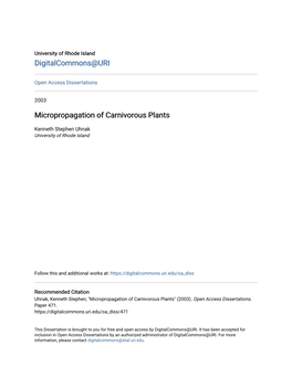 Micropropagation of Carnivorous Plants