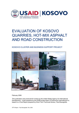 Evaluation of Kosovo Quarries, Hot-Mix Asphalt and Road Construction