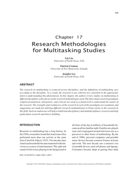 Research Methodologies for Multitasking Studies