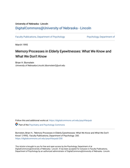 Memory Processes in Elderly Eyewitnesses: What We Know and What We Don’T Know