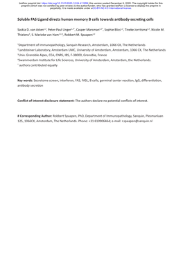 Soluble FAS Ligand Directs Human Memory B Cells Towards Antibody-Secreting Cells