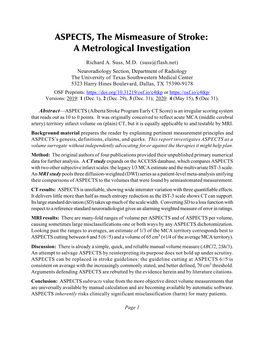 ASPECTS, the Mismeasure of Stroke: a Metrological Investigation