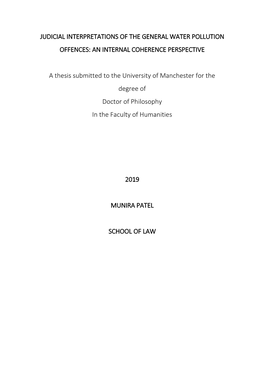 Judicial Interpretations of the General Water Pollution Offences: an Internal Coherence Perspective