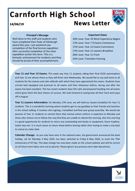 Important Dates 10Th June: Year 10 Work