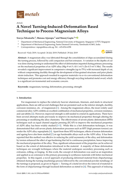 A Novel Turning-Induced-Deformation Based Technique to Process Magnesium Alloys