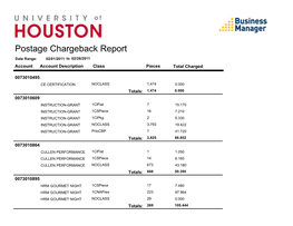 Postage Chargeback Report