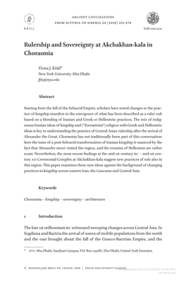 Downloaded from Brill.Com10/05/2021 08:45:18PM Via Free Access 252 Kidd Rise of the Yuezhi in Bactria, and the Kangju in Sogdiana