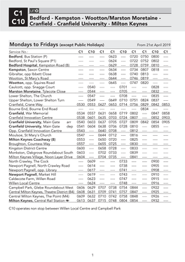 C1 Bedford - Kempston - Wootton/Marston Moretaine - C10 Cranfield - Cranfield University - Milton Keynes