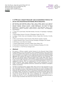 A 2700-Year Annual Timescale and Accumulation History for 2 an Ice Core from Roosevelt Island, West Antarctica 3 Mai Winstrup1, Paul Vallelonga1, Helle A