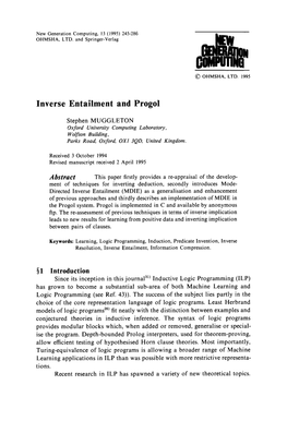 Inverse Entailment and Progol