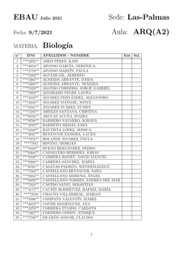 Sede: Las-Palmas Aula: ARQ(A2) MATERIA: Biolog´Ia