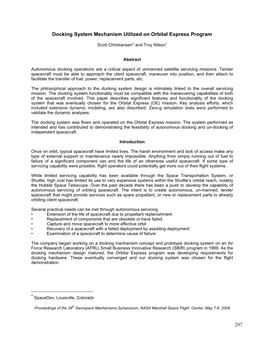 Docking System Mechanism Utilized on Orbital Express Program