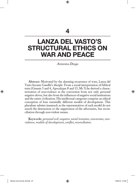 Lanza Del Vasto's Structural Ethics on War and Peace