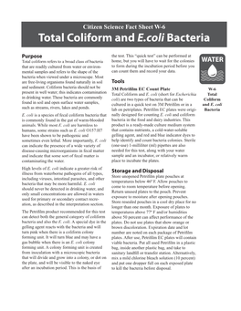 Total Coliform and E. Coli Bacteria, Kansas State University, June 2006