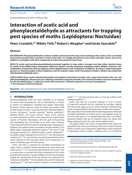Interaction of Acetic Acid and Phenylacetaldehyde As Attractants for Trapping Pest Species of Moths