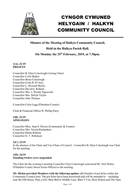 Minutes of the Meeting of Halkyn Community Council