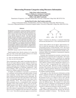 Discovering Pronoun Categories Using Discourse Information Naho Orita (Naho@Umd.Edu) Rebecca Mckeown (Rmckeown@Umd.Edu) Naomi H