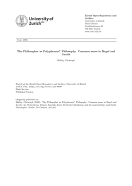 The Philosopher As Polyphemus? Philosophy and Common Sense in Jacobi and Hegel