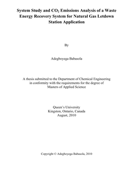 System Study and CO2 Emissions Analysis of a Waste Energy Recovery System for Natural Gas Letdown Station Application