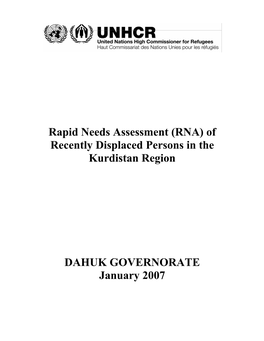 Rapid Needs Assessment (RNA) of Recently Displaced Persons in the Kurdistan Region