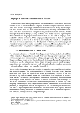 Language in Business and Commerce in Finland