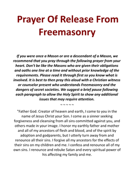 Prayer of Release from Freemasonry