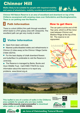 Chinnor Hill Walks Likely to Be Suitable for People with Impaired Mobility and Users of Wheelchairs, Mobility Scooters and Pushchairs