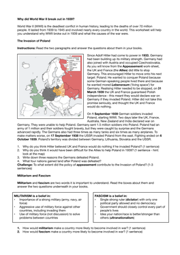 Why Did World War II Break out in 1939? World War II (WWII)