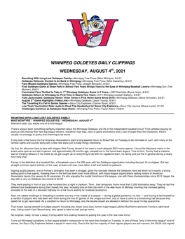 Winnipeg Goldeyes Daily Clippings Wednesday