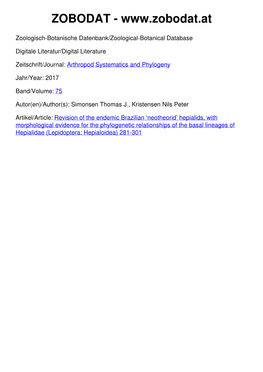 Hepialids, with Morphological Evidence for the Phylogenetic Rela