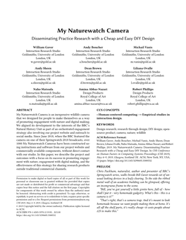 My Naturewatch Camera Disseminating Practice Research with a Cheap and Easy DIY Design