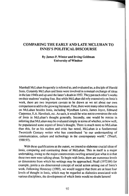 Comparing the Early and Late Mcluhan to Innis's Political Discourse