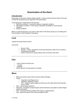 Examination of the Hand