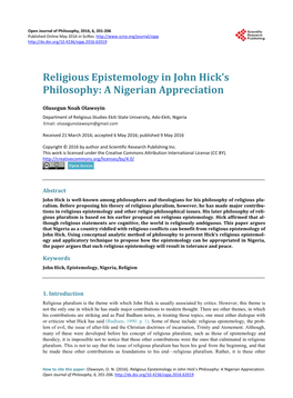 Religious Epistemology in John Hick's Philosophy