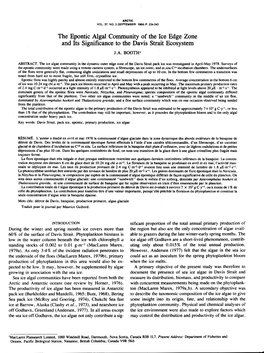 The Epontic Algal Community of the Ice Edge Zone and Its Significance to the Davis Strait Ecosystem J.A